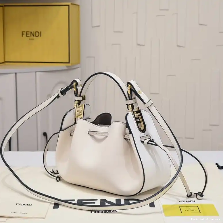 Affordable HOT Beige Mini Bag Fendi In Leather Pomodorino Bucket Calf 0529